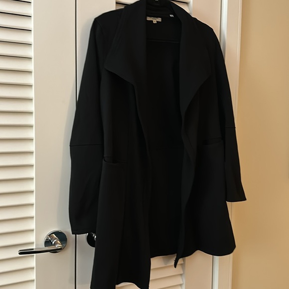 MAX STUDIO Draped Collar Scuba Black Long Open Front Cardigan Jacket Size S - Picture 3 of 6